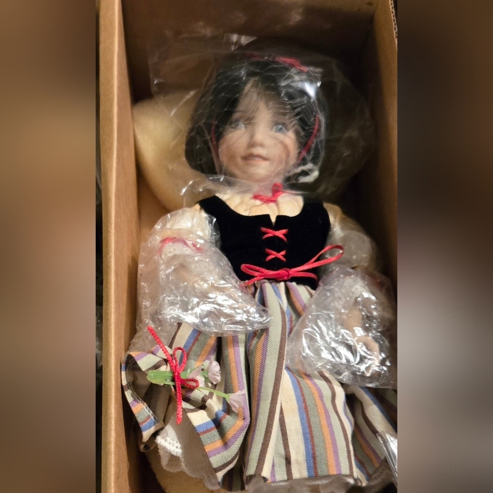Collectible Doll Set with Green Sweater and Striped Dress by Ashton-Drake New - Picture 2 of 7